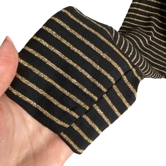 Judy Knapp Crop Cardigan Sweater Black and Metallic Gold Knit Stripe Vintage - Picture 4 of 15